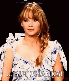 A Woman In A Blue And White Dress Is Giving A Thumbs Up And Saying `` But Thanks '' . GIF