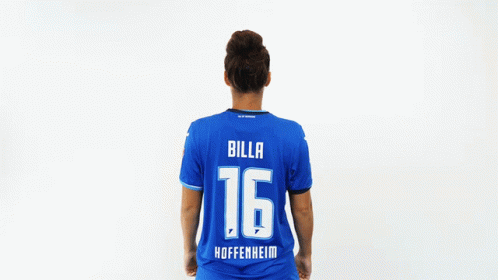A Woman In A Blue Billa 16 Hoffenheid Jersey GIF
