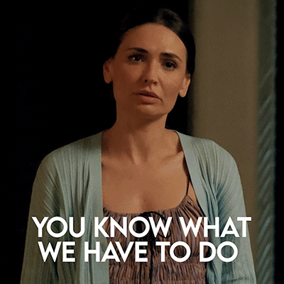 A Woman In A Blue Cardigan With The Words You Know What We Have To Do GIF