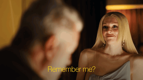 A Woman In A Blue Dress Asks A Man To Remember Her GIF