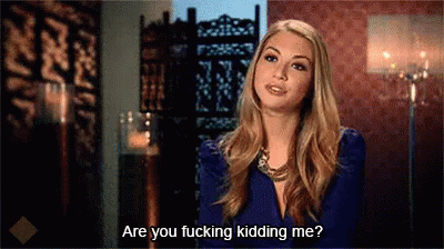 A Woman In A Blue Dress Is Asking If Someone Is Kidding Her . GIF