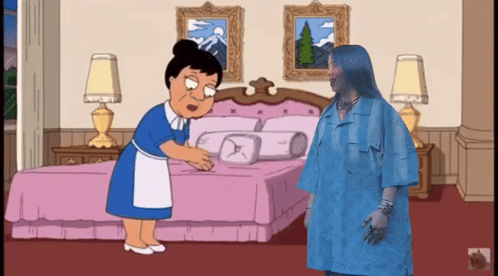 A Woman In A Blue Dress Is Standing Next To A Woman In A Blue Dress GIF