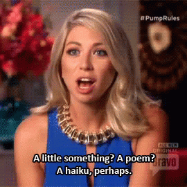 A Woman In A Blue Dress Says A Haiku Perhaps GIF