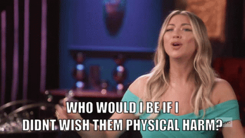 A Woman In A Blue Dress Says Who Would I Be If I Didn T Wish Them Physical Harm GIF