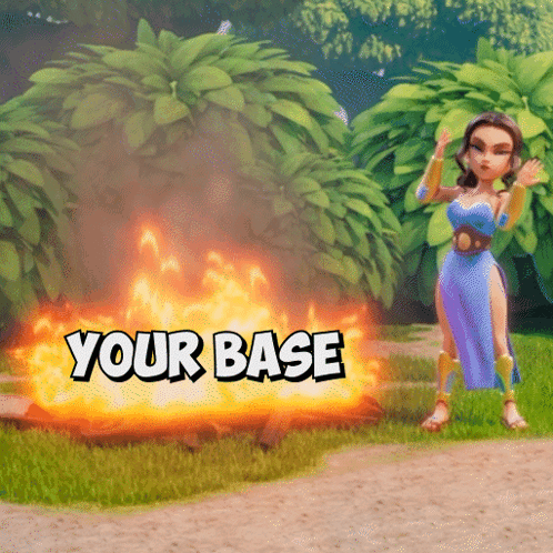 Woman In Blue Dress In Front Of Fire With Your Base Text GIF