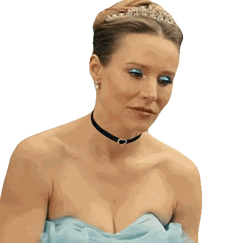 a woman in a blue dress with a choker and tiara