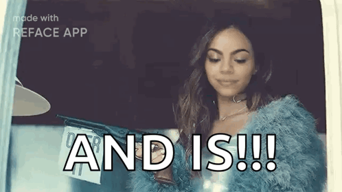 A Woman In A Blue Fur Coat Is Holding A Gun And Is ! GIF