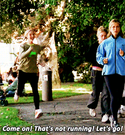 A Woman In A Blue Jacket Says Come On That 'S Not Running Let 'S Go ! GIF