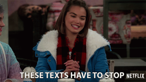 Woman In Blue Jacket Says These Texts Have To Stop GIF