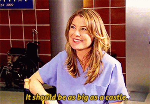 A Woman In A Blue Scrub Top Says It Should Be As Big As A Castle GIF