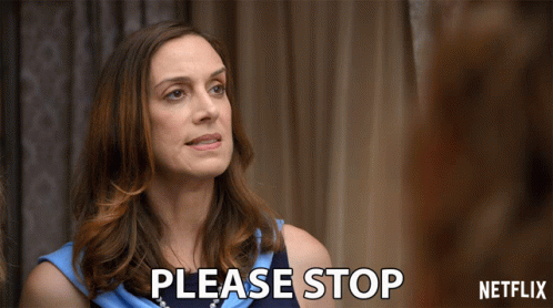 Woman In Blue Shirt Says Please Stop GIF