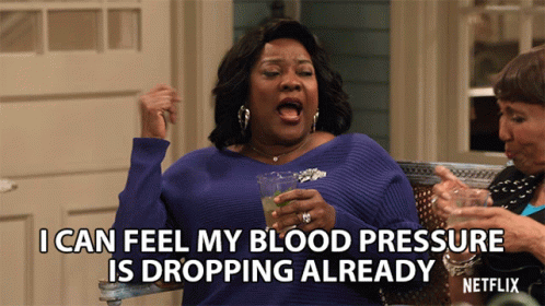 A Woman In A Blue Sweater Says I Can Feel My Blood Pressure Is Dropping Already On Netflix GIF