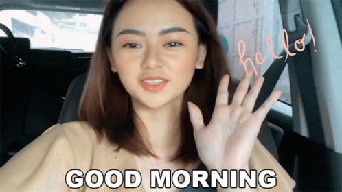 A Woman In A Car Says Good Morning With Her Hand GIF