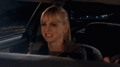 A Woman In A Car With Okay Well Written On The Bottom GIF
