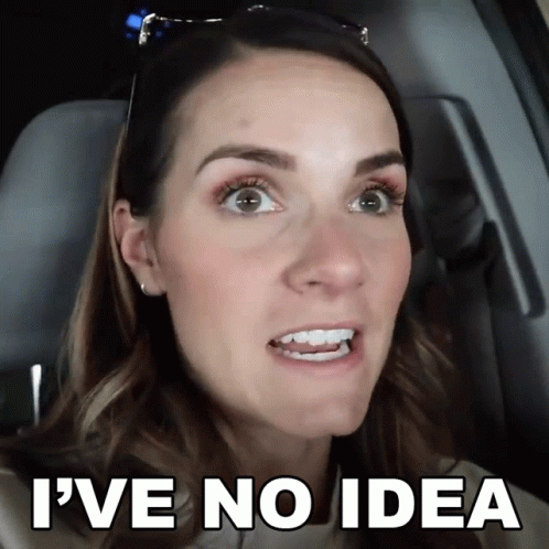 A Woman In A Car With The Words I 'Ve No Idea Above Her GIF