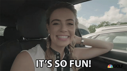 A Woman In A Car With The Words It 'S So Fun Behind Her GIF