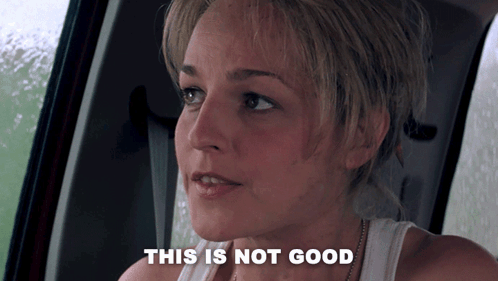A Woman In A Car With The Words This Is Not Good Behind Her GIF