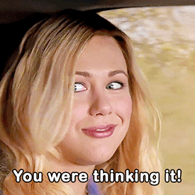 A Woman In A Car With The Words " You Were Thinking It " Below Her GIF