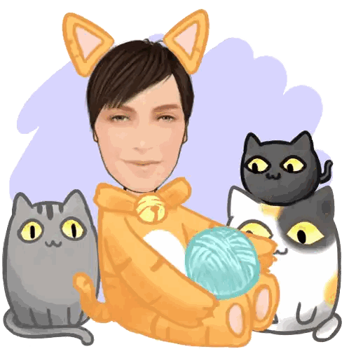 a woman in a cat costume holds a ball of yarn