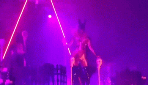 A Woman In A Costume Is Dancing On A Stage In Front Of A Crowd GIF