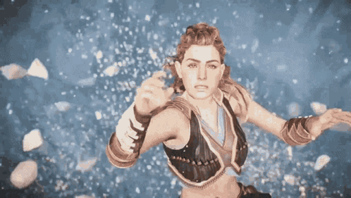 A Woman In A Crop Top Is Standing In The Water With Her Arms Outstretched GIF