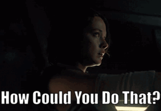 A Woman In A Dark Room With The Words " How Could You Do That " Written Below Her GIF