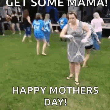 A Woman In A Dress Is Dancing In The Grass With A Group Of Women . GIF
