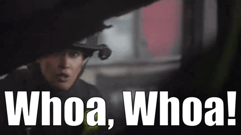 A Woman In A Firefighter 'S Uniform Is Standing In Front Of A Sign That Says `` Whoa , Whoa ! `` GIF