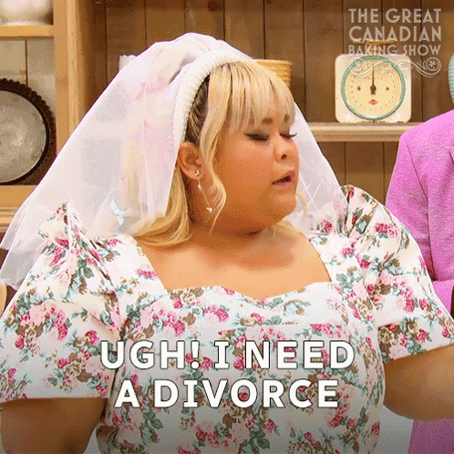 A Woman In A Floral Dress Is Saying Ugh I Need A Divorce GIF