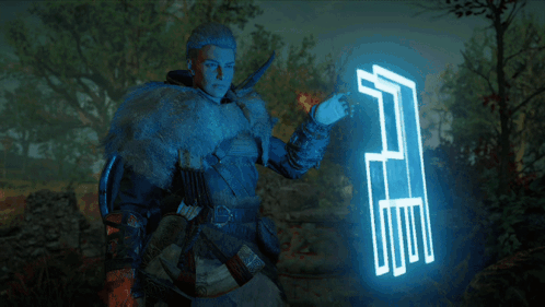 Woman In Fur Coat Holding Blue Glowing F GIF