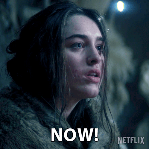 A Woman In A Fur Coat Says " Now " In A Netflix Ad GIF