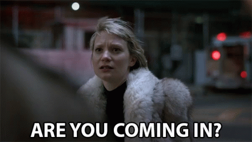 A Woman In A Fur Coat With The Words Are You Coming In Below Her GIF