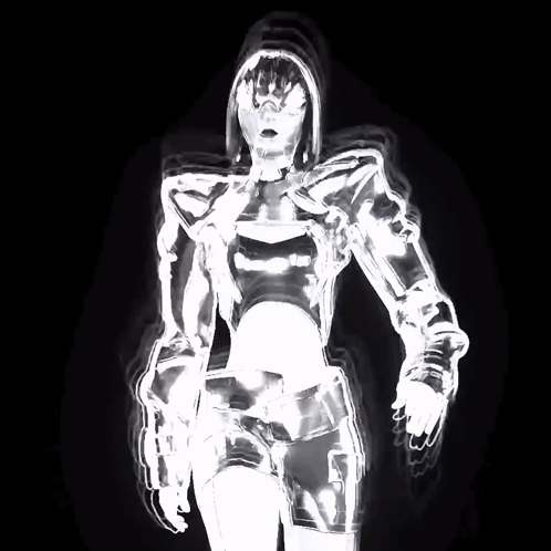 A Woman In A Futuristic Outfit With A Choker On Her Neck GIF