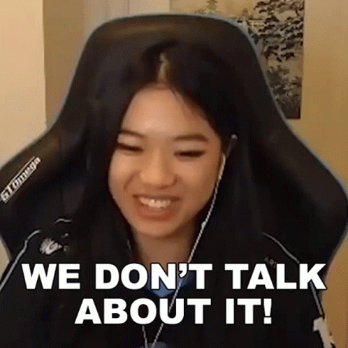 Woman In Gaming Chair Saying We Don't Talk About It GIF
