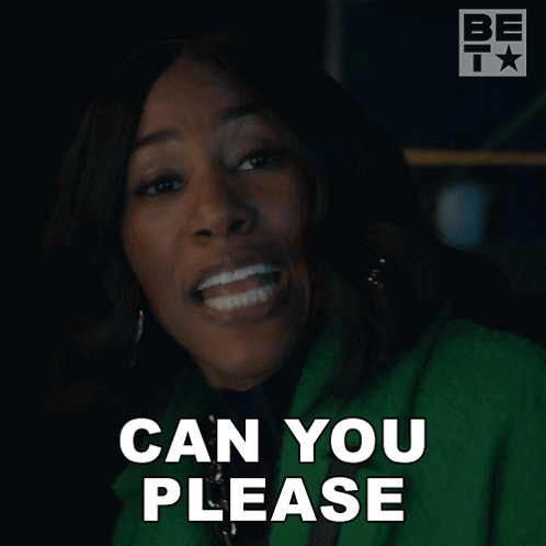 A Woman In A Green Coat Is Asking If She Can Please GIF
