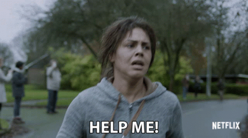 a woman in a grey hoodie is asking for help from netflix