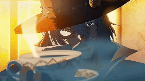 A Woman In A Hat Is Drinking From A Cup Of Coffee GIF