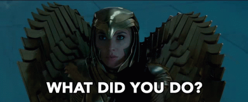 A Woman In A Helmet With The Words What Did You Do Written Below Her GIF