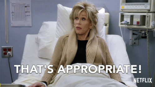 A Woman In A Hospital Bed With The Words That 'S Appropriate GIF