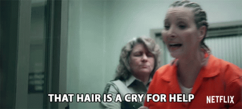 A Woman In A Jail Cell Is Crying And Says That Hair Is A Cry For Help GIF