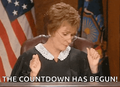 A Woman In A Judge 'S Chair With The Words " The Countdown Has Begun " Behind Her GIF