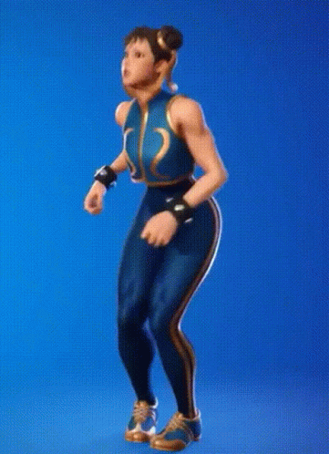 A Woman In A Karate Uniform Is Standing On A Blue Background . GIF