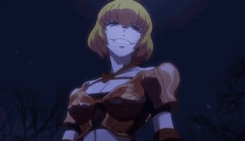 A Woman In A Knight 'S Armor Is Smiling And Making A Funny Face . GIF