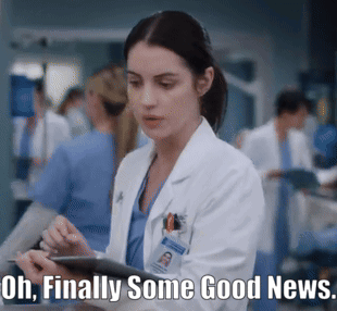 A Woman In A Lab Coat Is Holding A Tablet With The Words Oh Finally Some Good News Written Below Her GIF