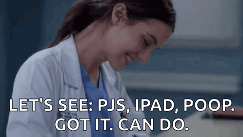 A Woman In A Lab Coat Is Sitting At A Desk With A Tablet And A Poop . GIF
