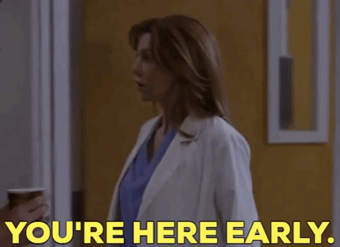 A Woman In A Lab Coat Says You 'Re Here Early . GIF