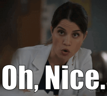 A Woman In A Lab Coat With The Words Oh Nice Above Her GIF