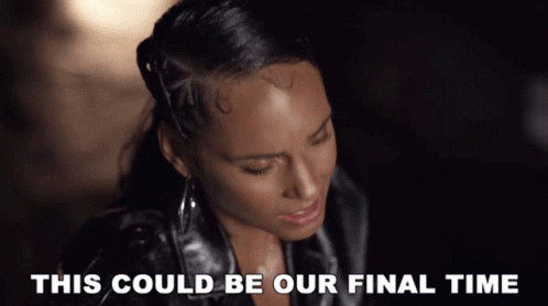 A Woman In A Leather Jacket With The Words This Could Be Our Final Time Behind Her GIF