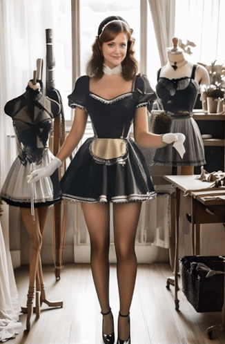 A Woman In A Maid Costume Is Standing In Front Of A Window GIF