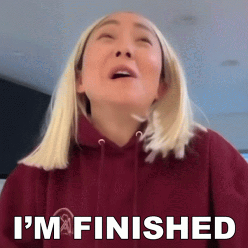 A Woman In A Maroon Hoodie Says " I 'M Finished " GIF